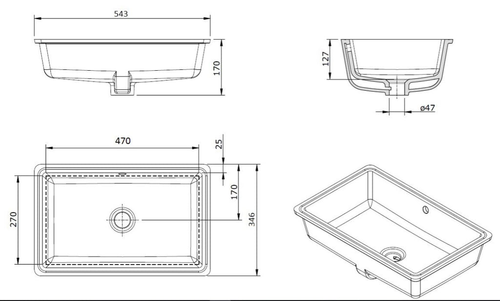 Turner Hastings Standard Agres 53x34 Under Counter Basin - Matte Black