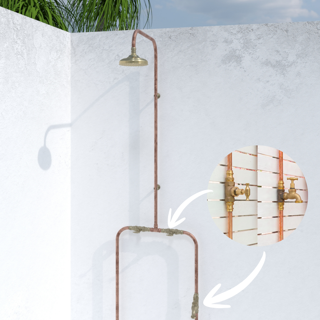 Haven 150mm Brass Copper Outdoor Shower Hot & Cold Water Foot Tap
