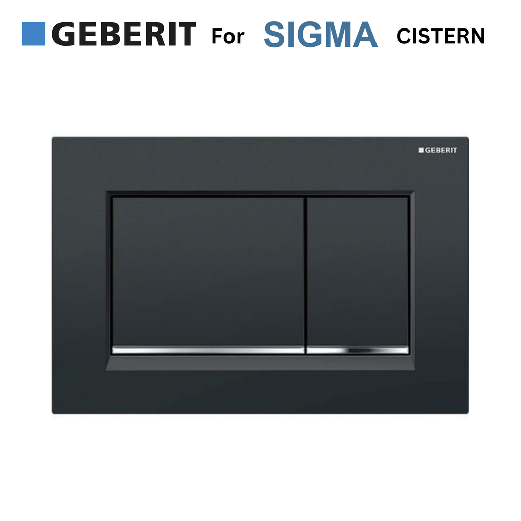 Geberit Sigma30 Dual Flush Button - Black Plate with Chrome Trim
