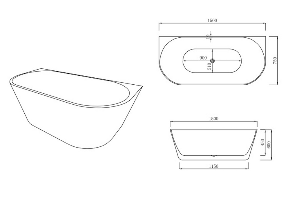 Muse Back To Wall Bathtub Gloss White