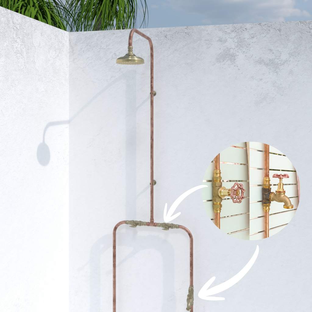 Haven 150mm Brass Copper Outdoor Shower Hot & Cold Water Foot Tap