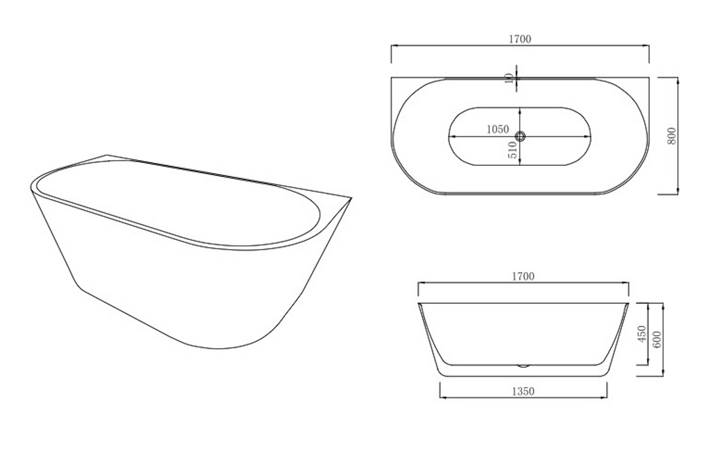 Muse Back To Wall Bathtub Matte White