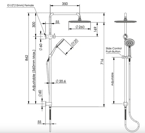Greens Rocco Combination Twin Rail Shower - Chrome