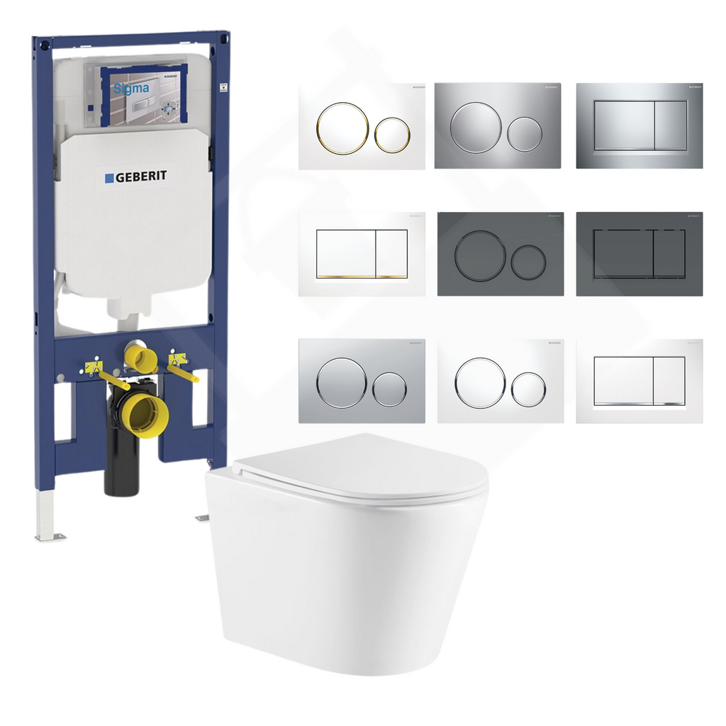 Berlino Wall Hung Toilet Rimless Gloss White Sigma 8 With Flush Button