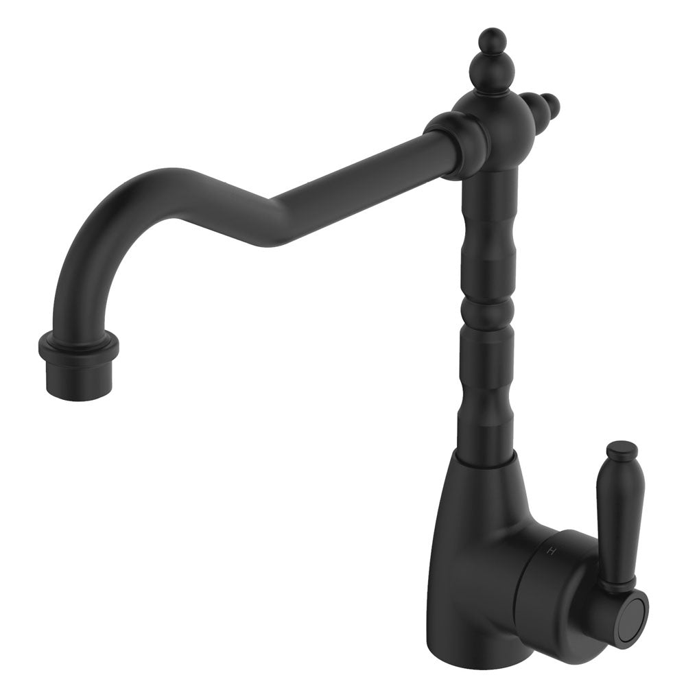 Fienza Eleanor Shepherds Crook Sink Mixer - Matte Black