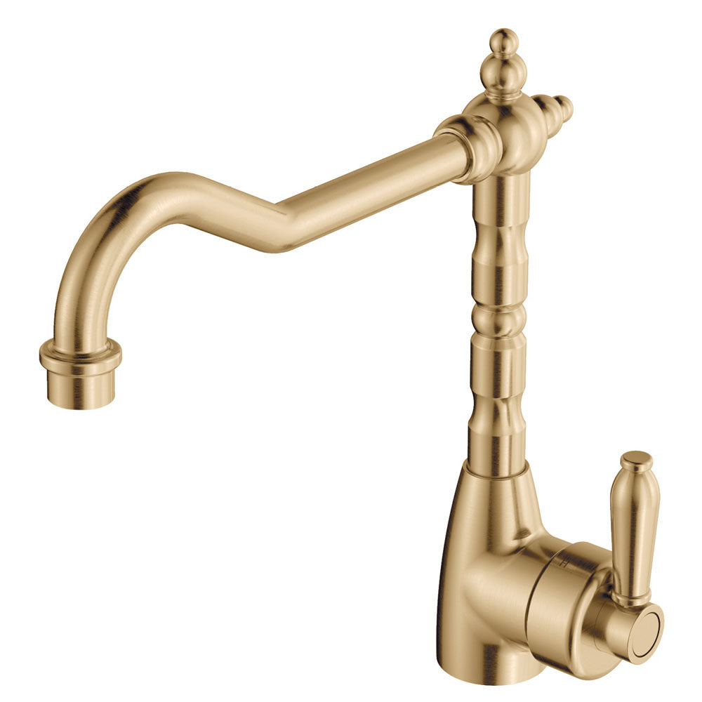 Fienza Eleanor Shepherds Crook Sink Mixer - Urban Brass / Ceramic