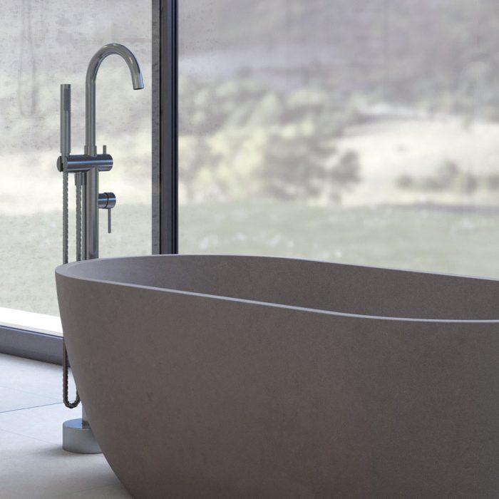 Fienza Kaya Floor Mounted Bath Mixer With Hand Shower - Gunmetal Grey