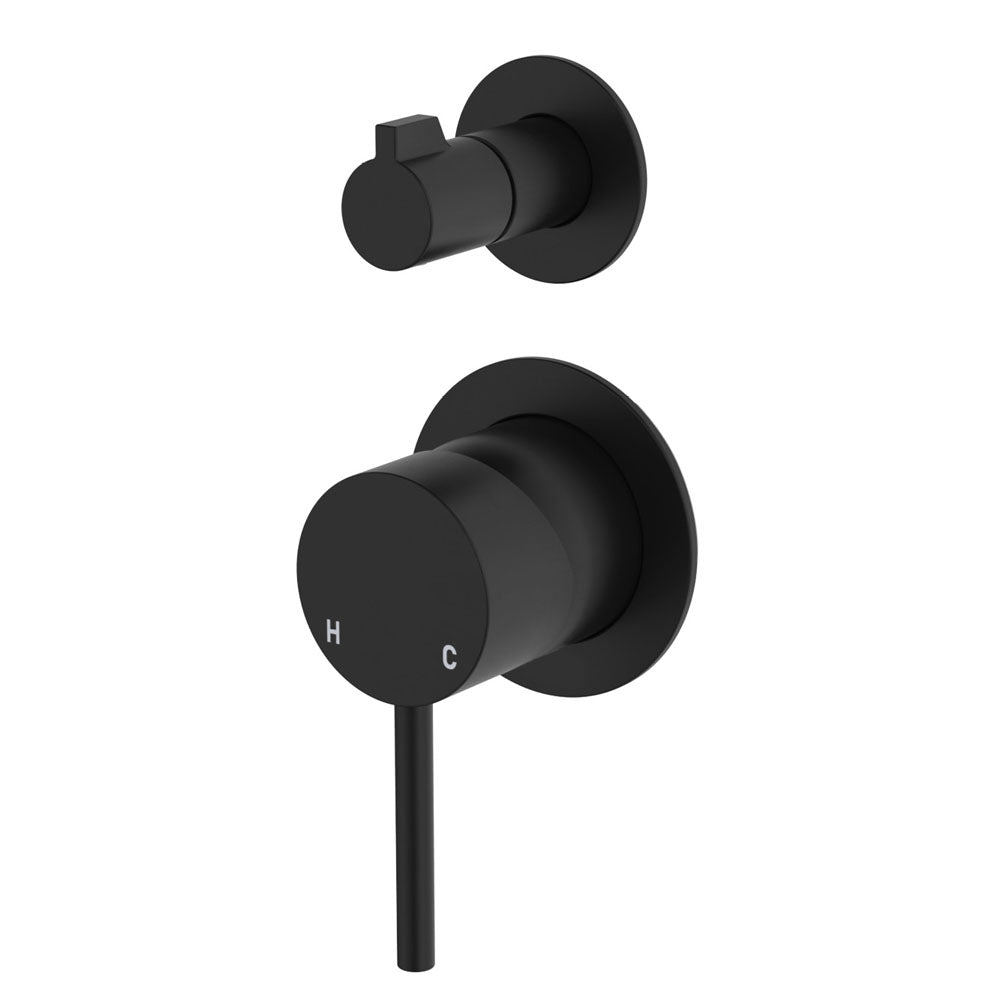 Fienza Kaya Small Round Plate Wall Diverter Mixer - Matte Black