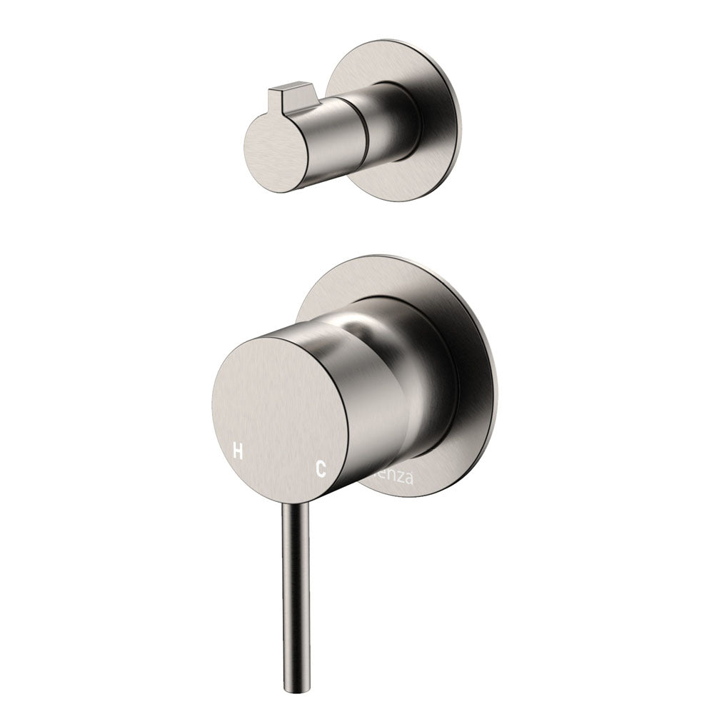 Fienza Kaya Small Round Plate Wall Diverter Mixer - Brushed Nickel