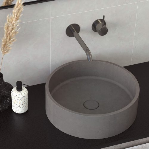 Fienza Kaya Round Plate Up Wall Basin / Bath Mixer Set - Gunmetal Grey