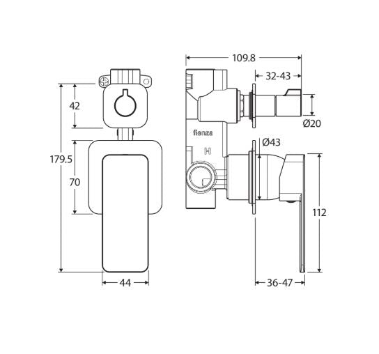 Fienza Tono Square Plates Wall Mixer Diverter - Chrome