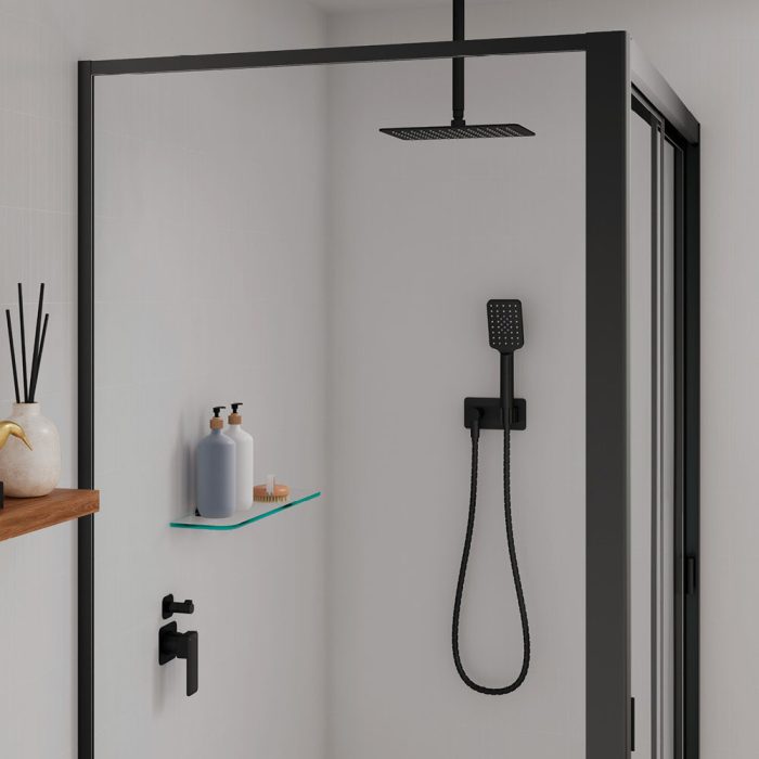 Fienza Tono Square Plates Wall Mixer Diverter - Matte Black
