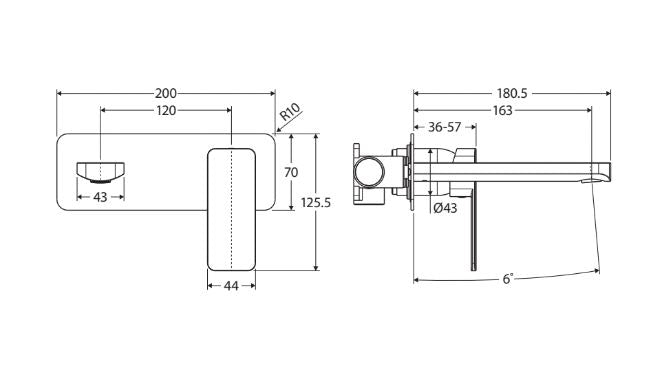 Fienza Tono Rectangular Plate Outlet, Basin/Bath Wall Mixer Set - Urban Brass