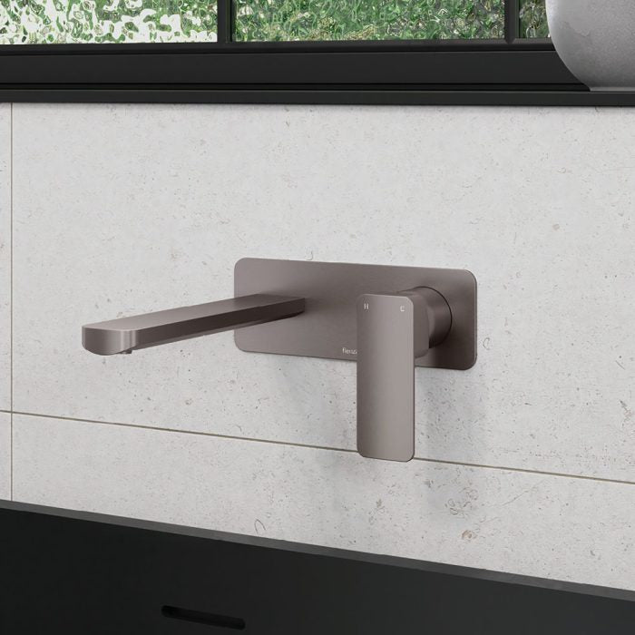 Fienza Tono Rectangular Plate Outlet, Basin/Bath Wall Mixer Set - Gun Metal