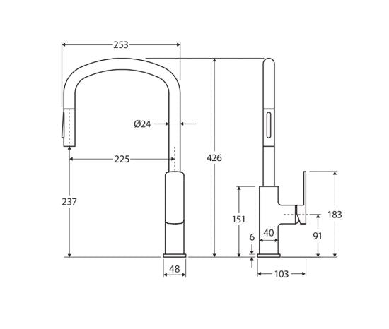 Fienza Tono Pull Out Sink Mixer - Matte Black