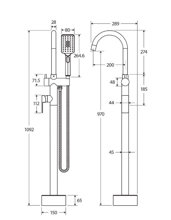 Fienza Tono Floor Mounted Bath Mixer With Hand Shower - Chrome