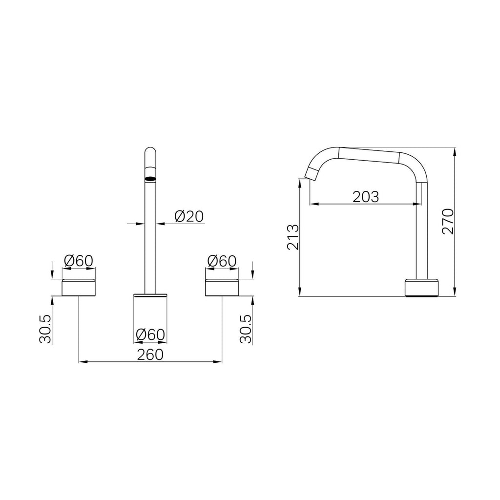 Nero Serenity Basin/Kitchen Set Edge Spout with Metal Handle - Matte Black