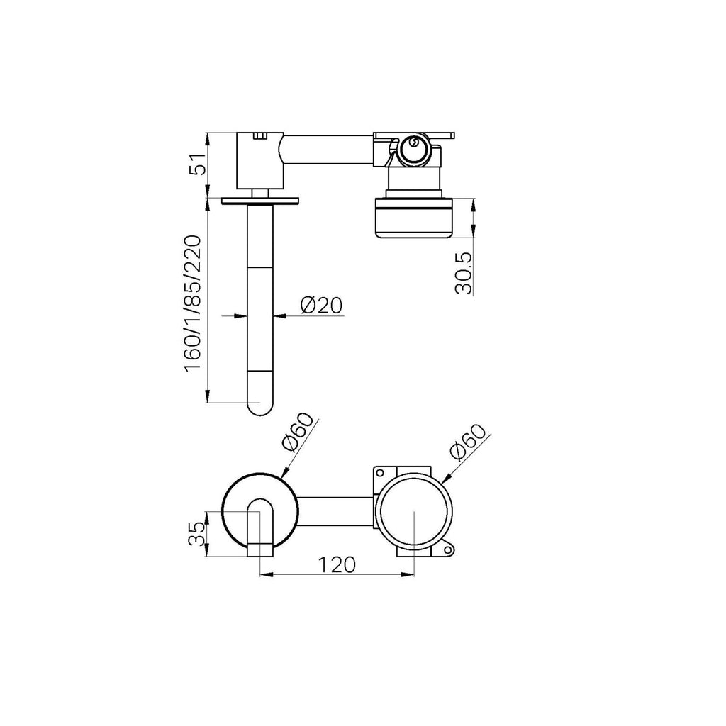 Nero Serenity Wall Basin Mixer Spout with Metal Handle - Brushed Nickel