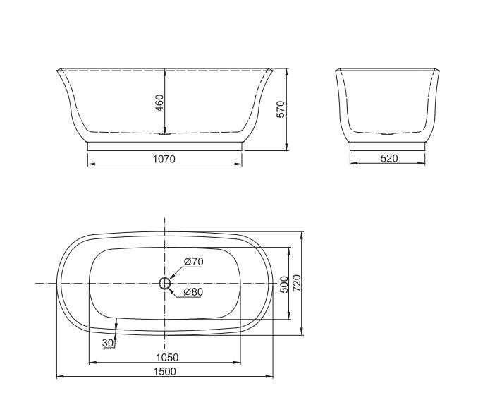 Belbagno Baden Acrylic Freestanding Bath - Gloss White