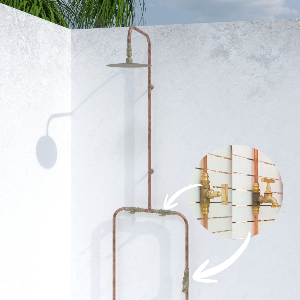 Haven Brass Copper Outdoor Shower Hot & Cold Water Foot Tap