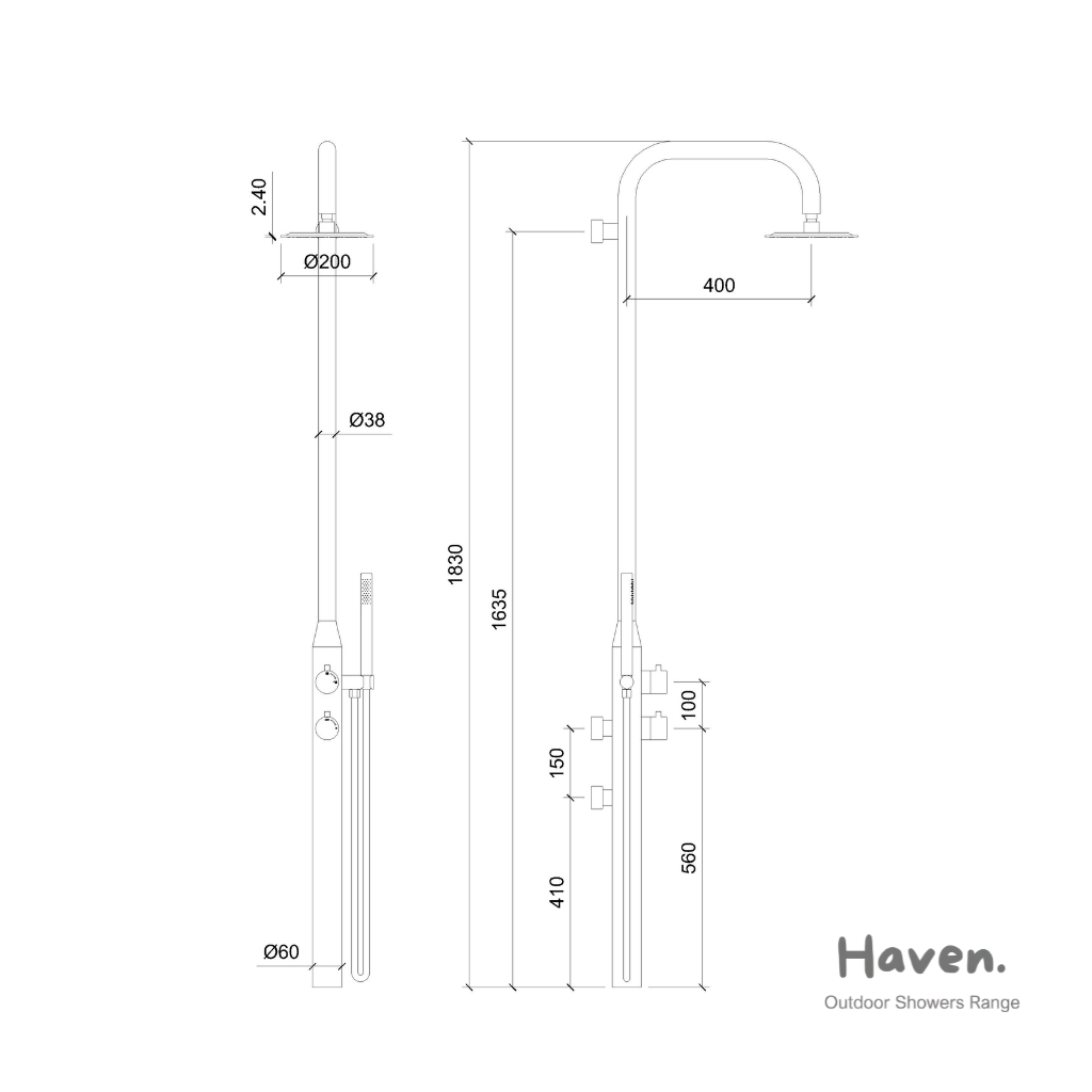 Haven Palm Wall Outdoor Shower Kit 316 Hydro Jet Stainless Steel Lead Free