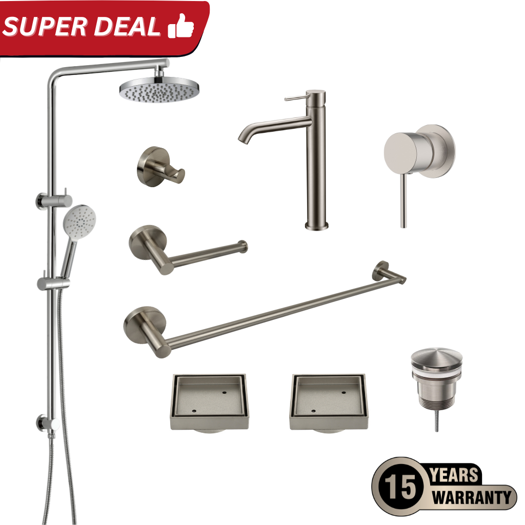 Tapware Shower Complete Bathroom Package Brushed Nickel