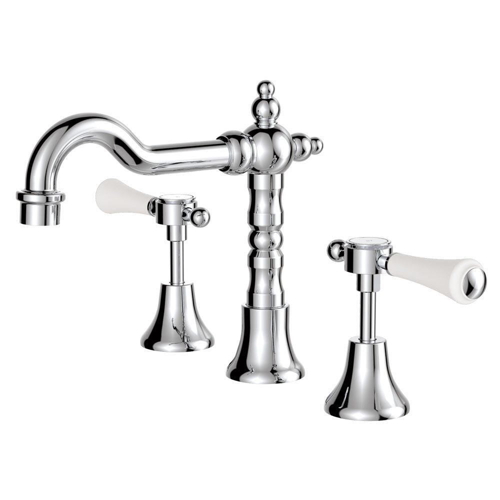 Fienza Lillian Shepherds Crook Lever Basin Set - Chrome / Ceramic