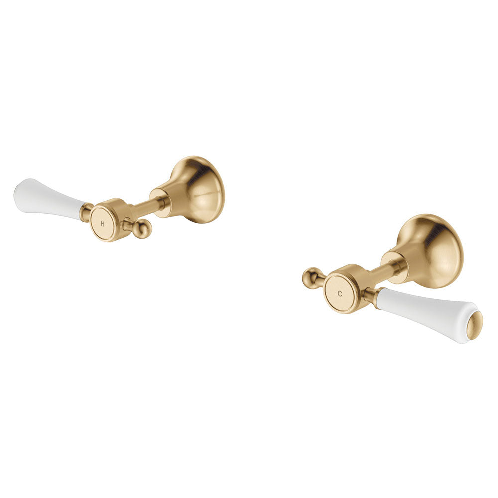 Fienza Lillian Wall Top Assemblies - Urban Brass with Ceramic White Handles