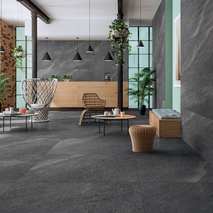 Crest Dark Grey Sandstone Look Tile 600x600