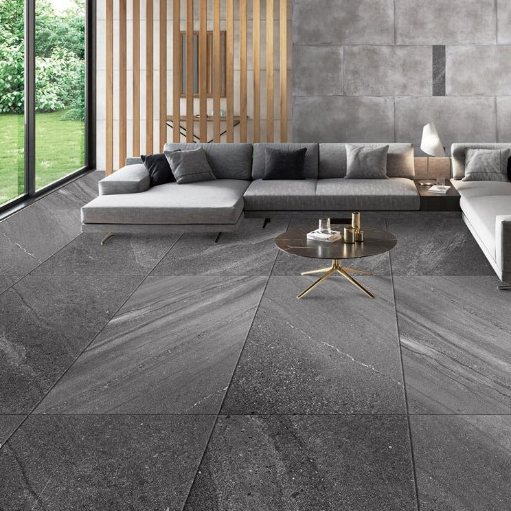 Crest Dark Grey Sandstone Look Tile 600x600