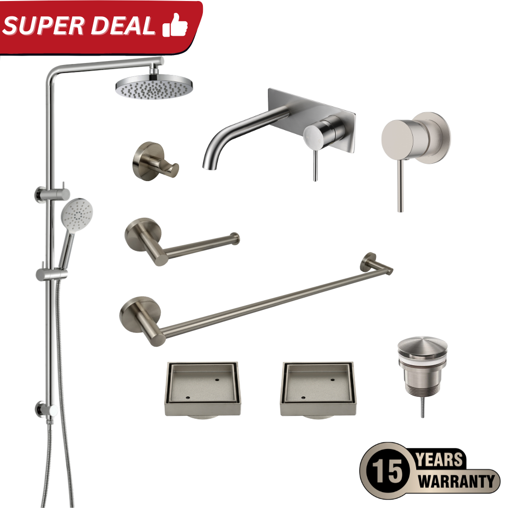 Tapware Shower Complete Bathroom Package Brushed Nickel