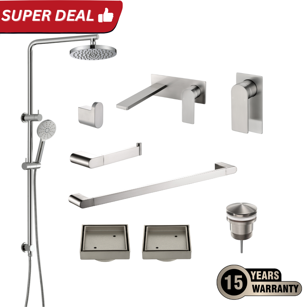Tapware Shower Complete Bathroom Package Brushed Nickel