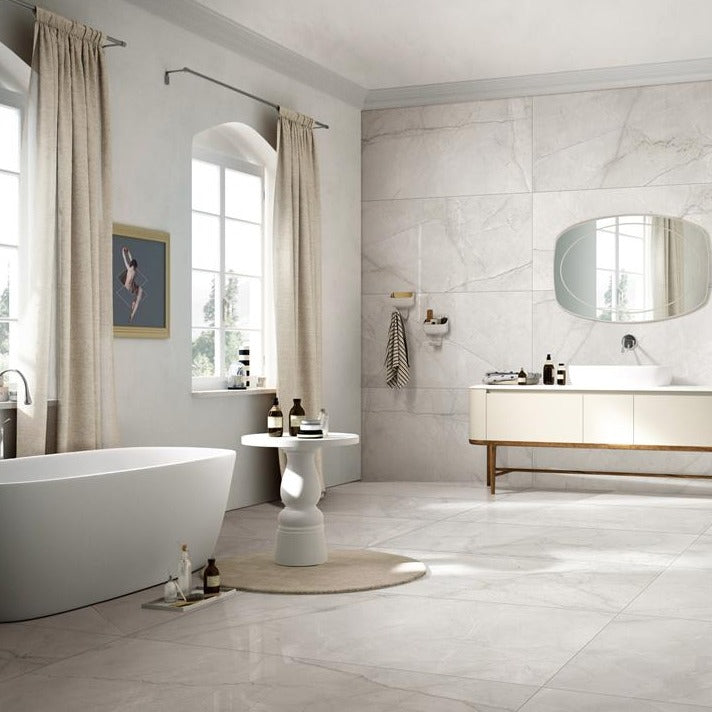 Root Ivory Polished Marble Look Tile 600x600