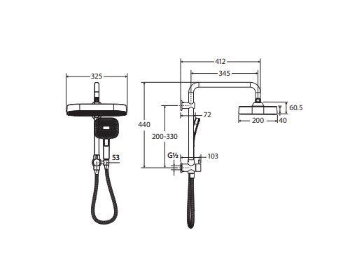 Fienza Kuro Twin Half-Rail Shower - Matte Black