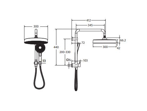 Fienza Kuro Twin Half-Rail Shower - Matte Black