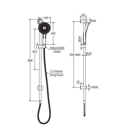 Fienza Kuro Rail Shower Round - Brushed Nickel