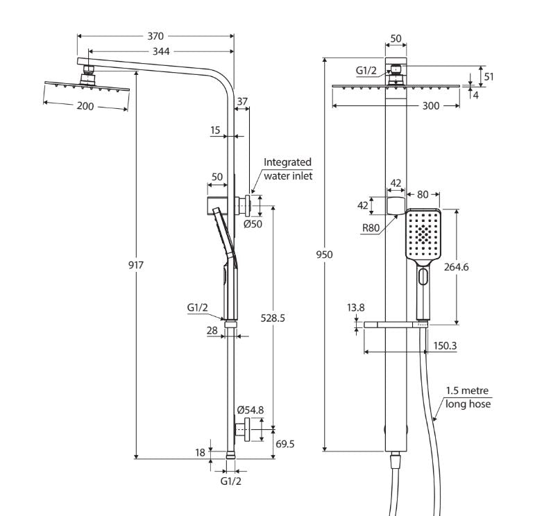 Fienza Tono Deluxe Twin Shower - Matte Black