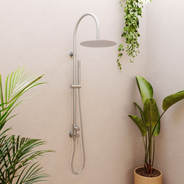 Fienza Kaya Wall Mounted Outdoor Twin Shower - Brushed Stainless Steel