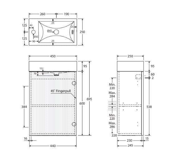 Fienza Minka 450 Wall-Hung Vanity - Satin White