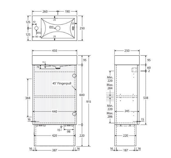 Fienza Minka 450 Vanity on Kickboard - Satin White