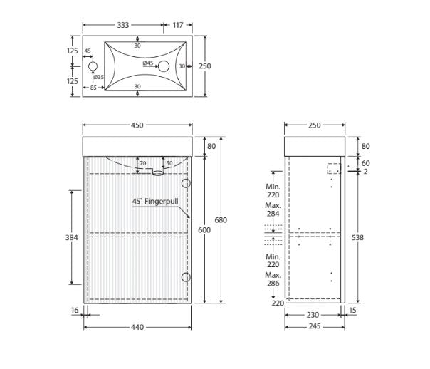 Fienza Minka 450 Wall-Hung Vanity - Satin White