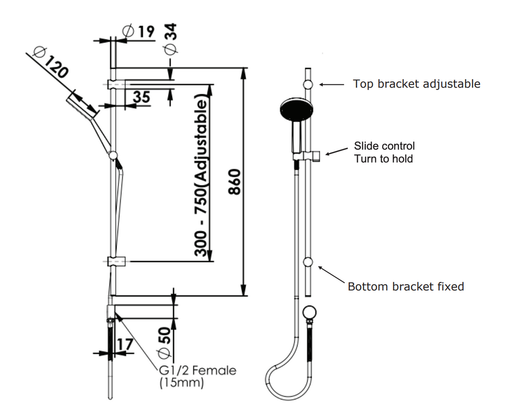 Greens Glide RainBoost Adjustable Rail Shower - Chrome