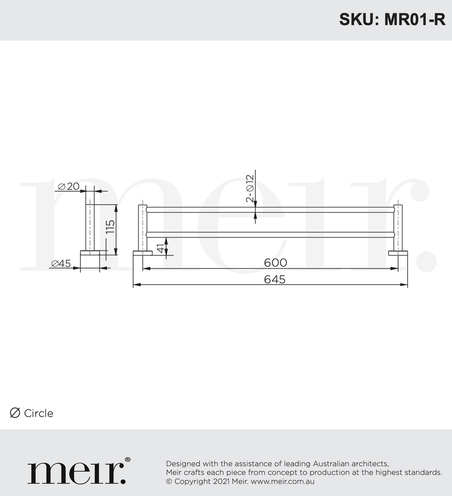 Meir Round Double Towel Rail - Matte Black