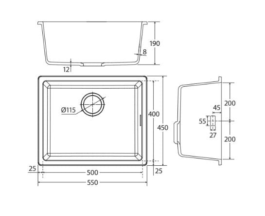 Fienza Kuro Granite Single Bowl Kitchen Sink - Matte Black