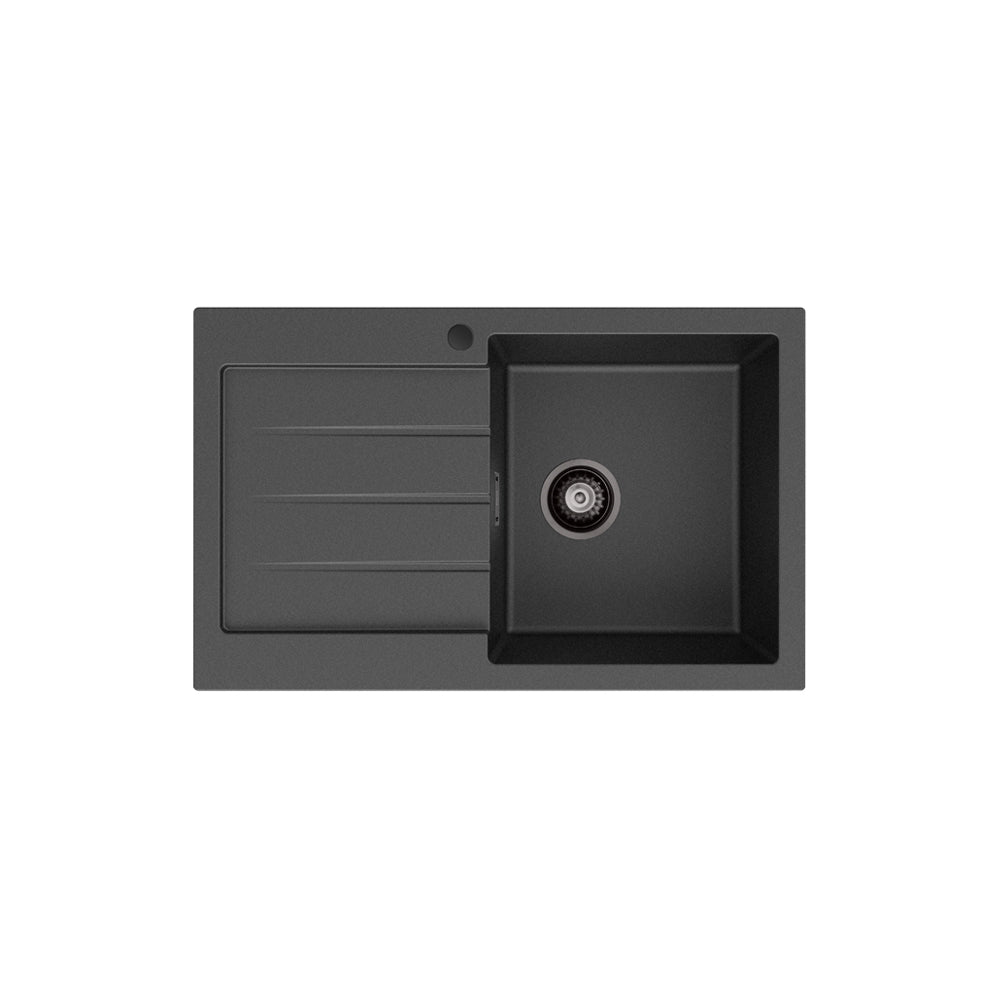 Fienza Kuro Granite 32L Single Kitchen Sink With Drainer - Matte Black