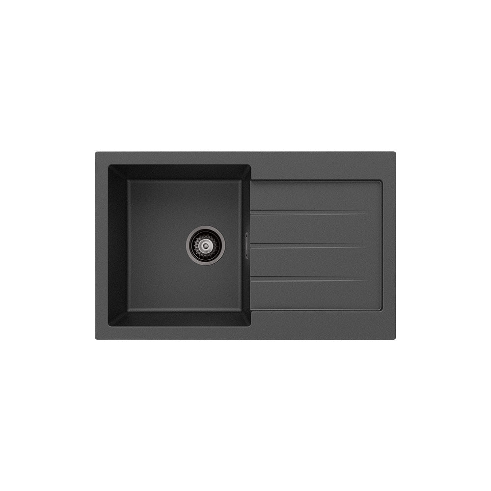 Fienza Kuro Granite 32L Single Kitchen Sink With Drainer - Matte Black