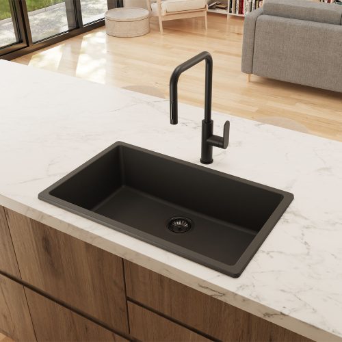 Fienza Kuro Granite Single Bowl Kitchen Sink - Matte Black