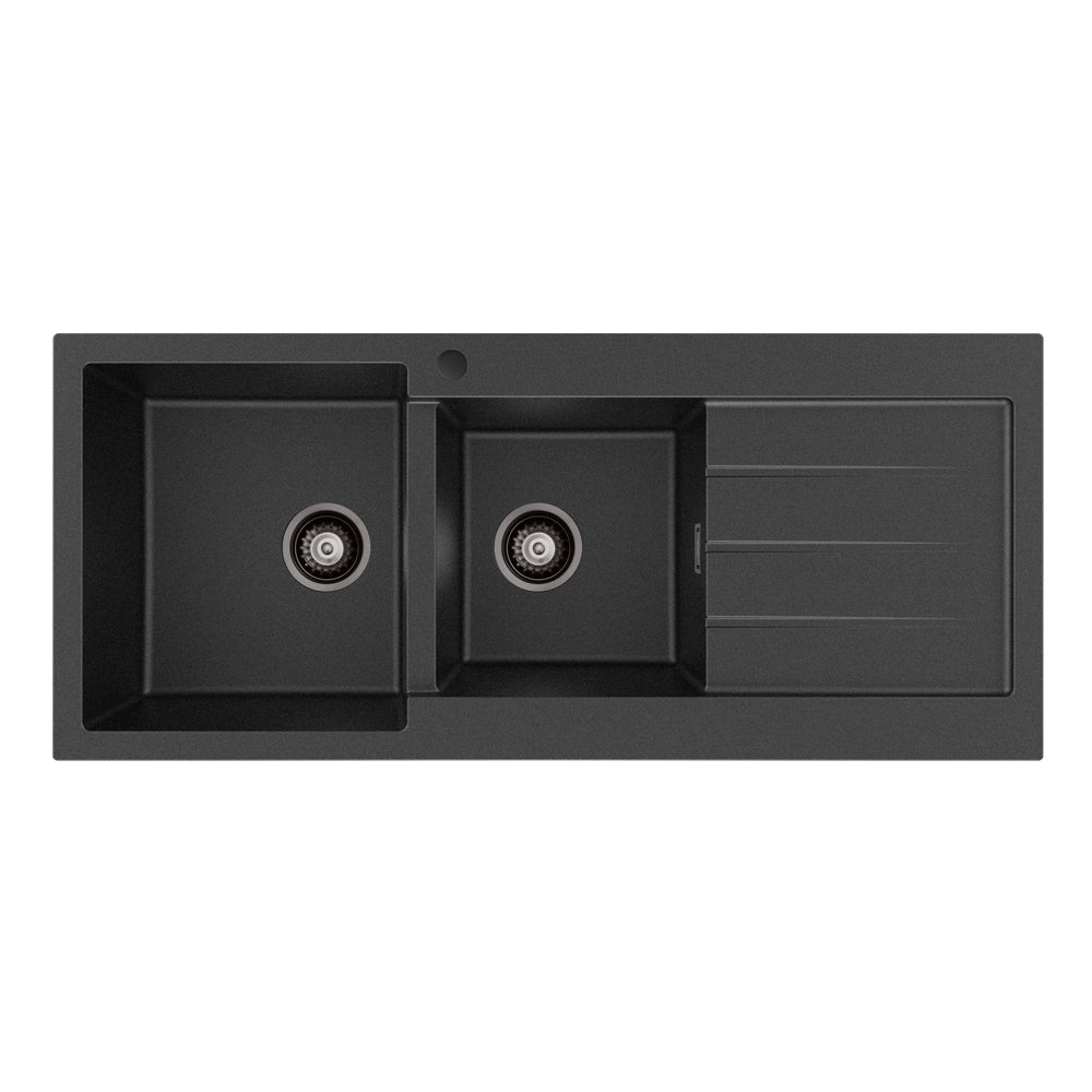 Fienza Kuro Granite 32L/22L Double Kitchen Sink With Drainer Matte Black