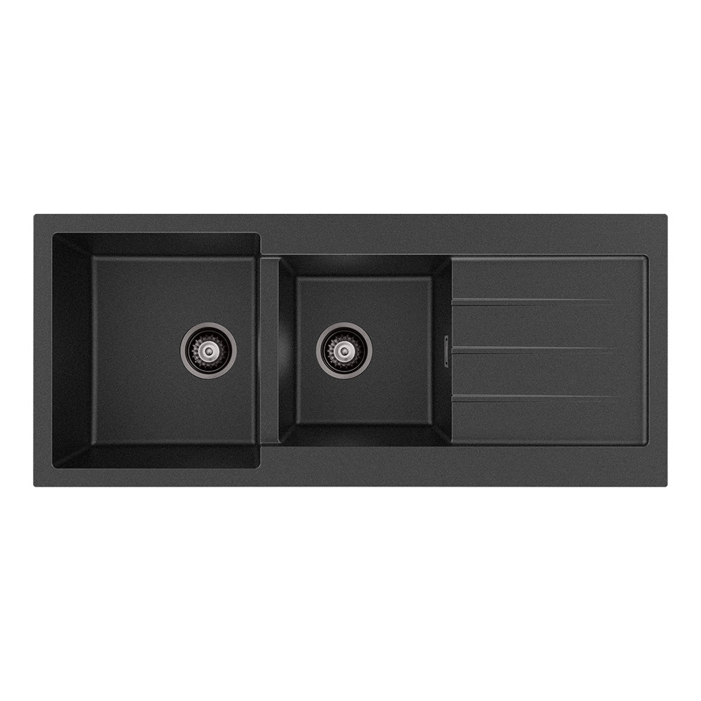 Fienza Kuro Granite 32L/22L Double Kitchen Sink With Drainer Matte Black