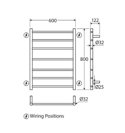 Fienza Isabella Heated Towel Rail - Mattte Black